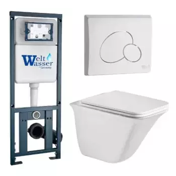 Комплект унитаза WeltWasser Rotbach 004 с инсталляцией MARBERG 410 белый, с сиденьем микролифт и клавишей смыва MAR 410 RD GL-WT белый