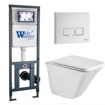 Комплект унитаза WeltWasser Rotbach 004 с инсталляцией MARBERG 410 белый, с сиденьем микролифт и клавишей смыва MAR 410 SE GL-WT белый