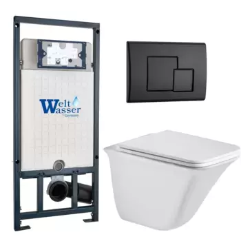 Комплект унитаза WeltWasser Rotbach 004 с инсталляцией MARBERG 507 белый, с сиденьем микролифт и клавишей смыва MAR 507 SE MT-BL черный матовый