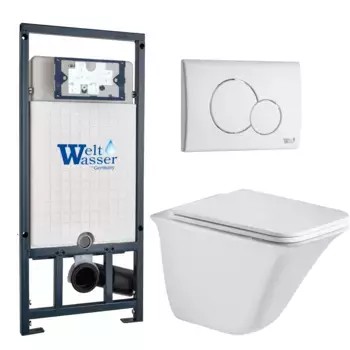 Комплект унитаза WeltWasser Rotbach 004 с инсталляцией MARBERG 507 белый, с сиденьем микролифт и клавишей смыва MAR 507 RD GL-WT белый