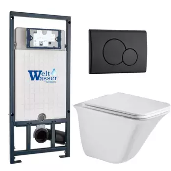 Комплект унитаза WeltWasser Rotbach 004 с инсталляцией MARBERG 507 белый, с сиденьем микролифт и клавишей смыва MAR 507 RD MT-BL черный матовый