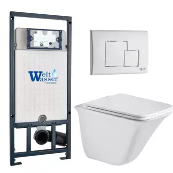 Комплект унитаза WeltWasser Rotbach 004 с инсталляцией MARBERG 507 белый, с сиденьем микролифт и клавишей смыва MAR 507 SE GL-WT белый