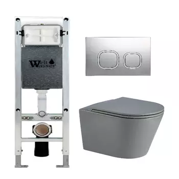 Комплект унитаза WeltWasser Salzbach 041 c инсталляцией AMBERG 350 ST серый матовый, с сиденьем микролифт и клавишей смыва AMBERG RD-CR хром