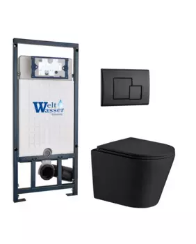 Комплект унитаза WeltWasser Salzbach 043 с инсталляцией MARBERG 507 черный матовый, с сиденьем микролифт и клавишей смыва MAR 507 SE MT-BL черный матовый