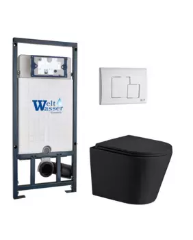 Комплект унитаза WeltWasser Salzbach 043 с инсталляцией MARBERG 507 черный матовый, с сиденьем микролифт и клавишей смыва MAR 507 SE GL-WT белый