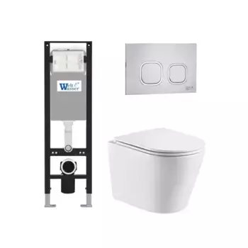 Комплект унитаза WeltWasser Salzbach 043 с инсталляцией AMBERG 350 белый, с сиденьем микролифт и клавишей смыва AMBERG RD-MT CR хром матовый