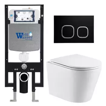 Комплект унитаза WeltWasser Salzbach 043 с инсталляцией AMBERG 497 белый, с сиденьем микролифт и клавишей смыва AMBERG RD-BL черный матовый