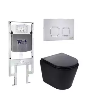 Комплект унитаза WeltWasser Salzbach 043 с инсталляцией AMBERG 497 ST черный матовый, с сиденьем микролифт и клавишей смыва AMBERG RD-MT CR хром матовый