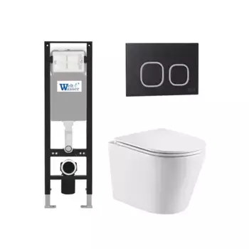 Комплект унитаза WeltWasser Salzbach 043 с инсталляцией AMBERG 350 белый, с сиденьем микролифт и клавишей смыва AMBERG RD-BL черный матовый
