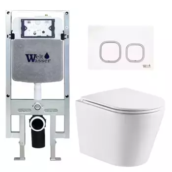 Комплект унитаза WeltWasser Salzbach 043 с инсталляцией AMBERG 497 ST белый, с сиденьем микролифт и клавишей смыва AMBERG RD-WT белый