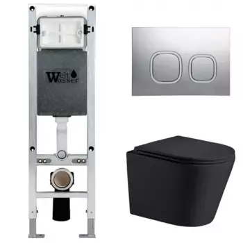 Комплект унитаза WeltWasser Salzbach 043 с инсталляцией AMBERG 350 ST черный матовый, с сиденьем микролифт и клавишей смыва AMBERG RD-CR хром