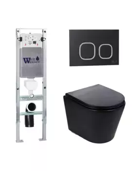 Комплект унитаза WeltWasser Salzbach 043 с инсталляцией AMBERG 350 ST черный матовый, с сиденьем микролифт и клавишей смыва AMBERG RD-BL черный матовый