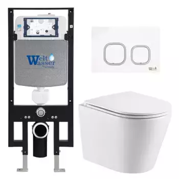 Комплект унитаза WeltWasser Salzbach 043 с инсталляцией AMBERG 497 белый, с сиденьем микролифт и клавишей смыва AMBERG RD-WT белый