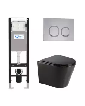 Комплект унитаза WeltWasser Salzbach 043 с инсталляцией AMBERG 350 черный матовый, с сиденьем микролифт и клавишей смыва AMBERG RD-CR хром