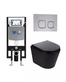 Комплект унитаза WeltWasser Salzbach 043 с инсталляцией AMBERG 497 черный матовый, с сиденьем микролифт и клавишей смыва AMBERG RD-CR хром