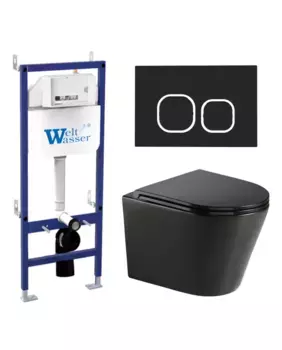 Комплект унитаза WeltWasser Salzbach 043 с инсталляцией BAMBERG 460 черный матовый, с сиденьем микролифт и клавишей смыва BAMBERG BL черный матовый