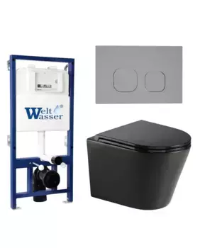 Комплект унитаза WeltWasser Salzbach 043 с инсталляцией BAMBERG 525 черный матовый, с сиденьем микролифт и клавишей смыва BAMBERG CR хром