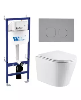 Комплект унитаза WeltWasser Salzbach 043 с инсталляцией BAMBERG 460 белый, с сиденьем микролифт и клавишей смыва BAMBERG CR хром