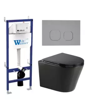 Комплект унитаза WeltWasser Salzbach 043 с инсталляцией BAMBERG 460 черный матовый, с сиденьем микролифт и клавишей смыва BAMBERG CR хром