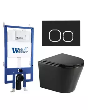 Комплект унитаза WeltWasser Salzbach 043 с инсталляцией BAMBERG 545 черный матовый, с сиденьем микролифт и клавишей смыва BAMBERG BL черный матовый