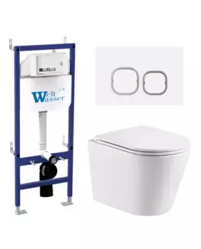 Комплект унитаза WeltWasser Salzbach 043 с инсталляцией BAMBERG 460 белый, с сиденьем микролифт и клавишей смыва BAMBERG WT белый