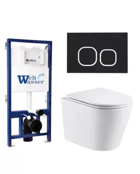 Комплект унитаза WeltWasser Salzbach 043 с инсталляцией BAMBERG 525 белый, с сиденьем микролифт и клавишей смыва BAMBERG BL черный матовый