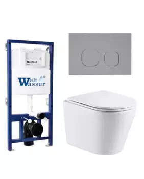 Комплект унитаза WeltWasser Salzbach 043 с инсталляцией BAMBERG 525 белый, с сиденьем микролифт и клавишей смыва BAMBERG CR хром