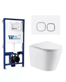 Комплект унитаза WeltWasser Salzbach 043 с инсталляцией BAMBERG 525 белый, с сиденьем микролифт и клавишей смыва BAMBERG BAMBERG WT белый