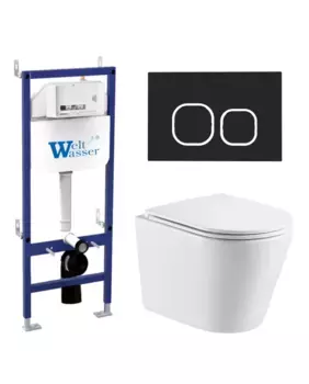 Комплект унитаза WeltWasser Salzbach 043 с инсталляцией BAMBERG 460 белый, с сиденьем микролифт и клавишей смыва BAMBERG BL черный матовый