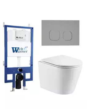 Комплект унитаза WeltWasser Salzbach 043 с инсталляцией BAMBERG 545 белый, с сиденьем микролифт и клавишей смыва BAMBERG CR хром