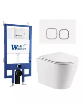 Комплект унитаза WeltWasser Salzbach 043 с инсталляцией BAMBERG 545 белый, с сиденьем микролифт и клавишей смыва BAMBERG WT белый