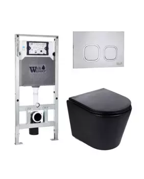 Комплект унитаза WeltWasser Salzbach 043 с инсталляцией ляцией AMBERG 506 ST черный матовый, с сиденьем микролифт и клавишей смыва AMBERG RD-MT CR хром матовый