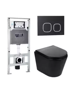 Комплект унитаза WeltWasser Salzbach 043 с инсталляцией ляцией AMBERG 506 ST черный матовый, с сиденьем микролифт и клавишей смыва AMBERG RD-BL черный