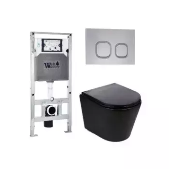 Комплект унитаза WeltWasser Salzbach 043 с инсталляцией ляцией AMBERG 506 ST черный матовый, с сиденьем микролифт и клавишей смыва AMBERG RD-CR хром