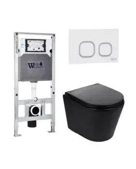 Комплект унитаза WeltWasser Salzbach 043 с инсталляцией ляцией AMBERG 506 ST черный матовый, с сиденьем микролифт и клавишей смыва AMBERG RD-WT белый