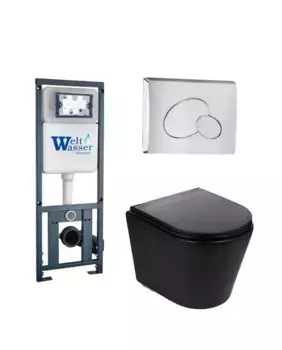 Комплект унитаза WeltWasser Salzbach 043 с инсталляцией MARBERG 410 черный матовый, с сиденьем микролифт и клавишей смыва MAR 410 RD-CR хром