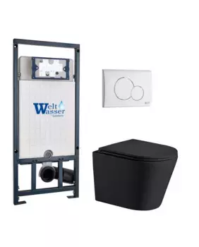 Комплект унитаза WeltWasser Salzbach 043 с инсталляцией MARBERG 507 черный матовый, с сиденьем микролифт и клавишей смыва MAR 507 RD GL-WT белый