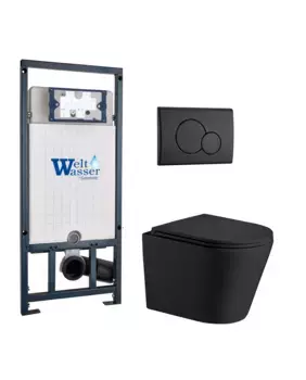 Комплект унитаза WeltWasser Salzbach 043 с инсталляцией MARBERG 507 черный матовый, с сиденьем микролифт и клавишей смыва MAR 507 RD MT-BL черный матовый