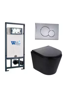 Комплект унитаза WeltWasser Salzbach 043 с инсталляцией MARBERG 507 черный матовый, с сиденьем микролифт и клавишей смыва MAR 507 RD-CR хром