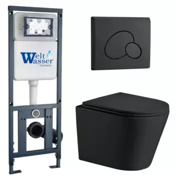 Комплект унитаза WeltWasser Salzbach 043 с инсталляцией MARBERG 410 черный матовый, с сиденьем микролифт и клавишей смыва MAR 410 RD MT-BL черный матовый