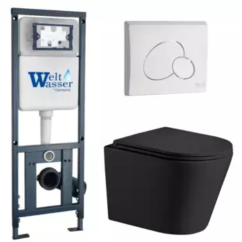 Комплект унитаза WeltWasser Salzbach 043 с инсталляцией MARBERG 410 черный матовый, с сиденьем микролифт и клавишей смыва MAR 410 RD GL-WT белый