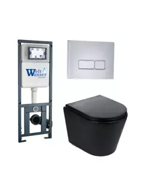 Комплект унитаза WeltWasser Salzbach 043 с инсталляцией MARBERG 410 черный матовый, с сиденьем микролифт и клавишей смыва MAR 410 SE-CR хром