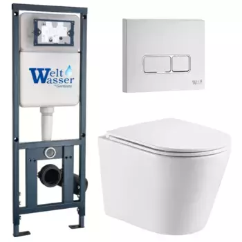 Комплект унитаза WeltWasser Salzbach 043 с инсталляцией MARBERG 410 белый, с сиденьем микролифт и клавишей смыва MAR 410 SE GL-WT белый