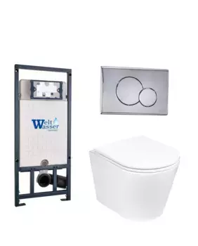Комплект унитаза WeltWasser Salzbach 043 с инсталляцией MARBERG 507 белый, с сиденьем микролифт и клавишей смыва MAR 507 RD-CR хром