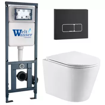 Комплект унитаза WeltWasser Salzbach 043 с инсталляцией MARBERG 410 белый, с сиденьем микролифт и клавишей смыва MAR 410 SE MT-BL черный матовый