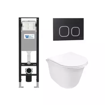 Комплект унитаза WeltWasser Telbach 004 с инсталляцией AMBERG 350 белый, с сиденьем микролифт и клавишей смыва AMBERG RD-BL черный матовый