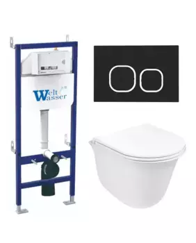 Комплект унитаза WeltWasser Telbach 004 с инсталляцией BAMBERG 460 белый, с сиденьем микролифт и клавишей смыва BAMBERG BL черный матовый