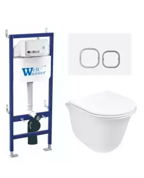 Комплект унитаза WeltWasser Telbach 004 с инсталляцией BAMBERG 460 белый, с сиденьем микролифт и клавишей смыва BAMBERG WT белый