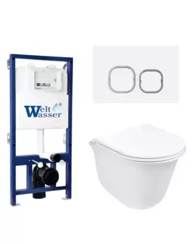Комплект унитаза WeltWasser Telbach 004 с инсталляцией BAMBERG 525 белый, с сиденьем микролифт и клавишей смыва BAMBERG WT белый