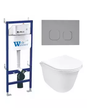 Комплект унитаза WeltWasser Telbach 004 с инсталляцией BAMBERG 460 белый, с сиденьем микролифт и клавишей смыва BAMBERG CR хром